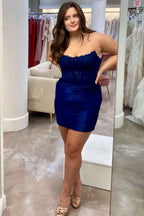Dark Green Detachable Long Sleeves Satin Corset Tight Short Homecoming Dress (Gloves not Included) Bmbride