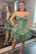 Green Corset Tiered Sweetheart A Line Short Homecoming Dress Bmbride