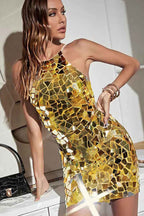 Silver Sparkly Mirror Tight Short Homecoming Dress