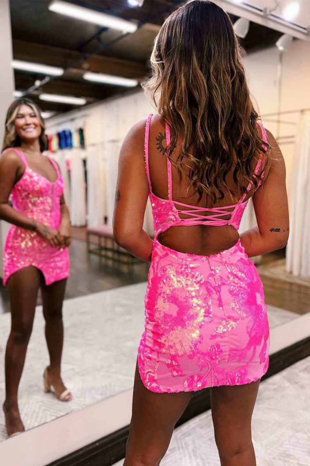 Orange Sparkly Sequins Tight Short Homecoming Dress Bmbride