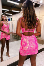 Orange Sparkly Sequins Tight Short Homecoming Dress Bmbride
