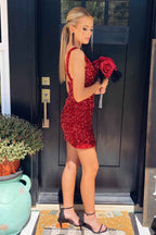 Tight Black Sequins One Shoulder Homecoming Dress Bmbride