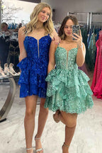 Sparkly Green Sequins Corset Short Homecoming Dress With Ruffles Bmbride