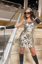 Sparkly Silver Sequins Tight Short Homecoming Dress Bmbride