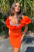 Sparkly Orange Off The Shoulder Bodycon Beaded Homecoming Dress Bmbride