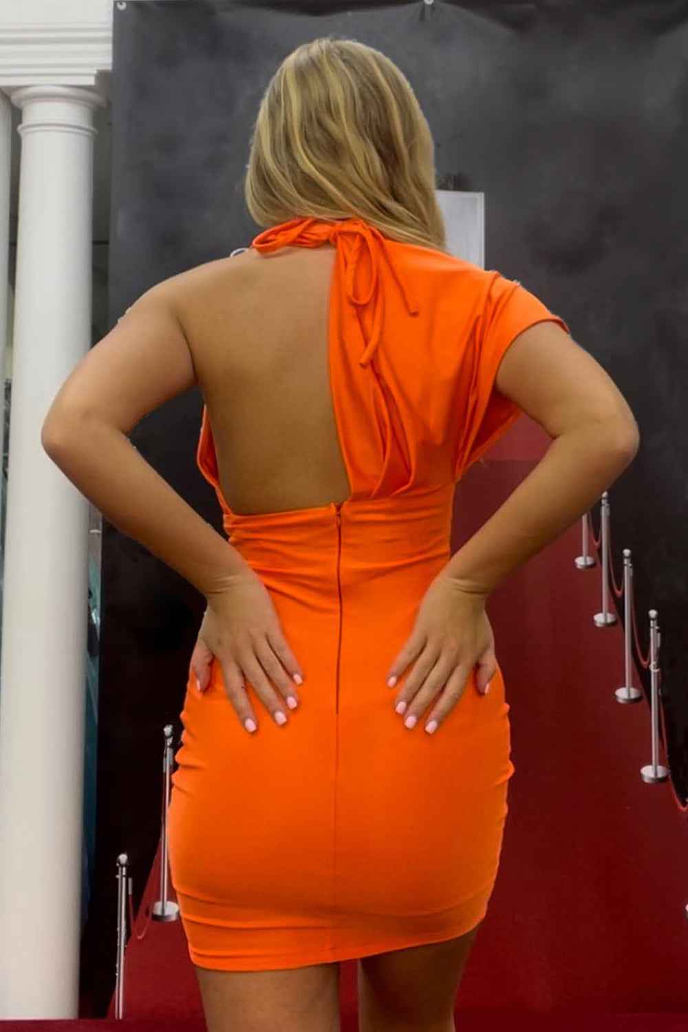 Orange Halter Tight Short Homecoming Dress Bmbride
