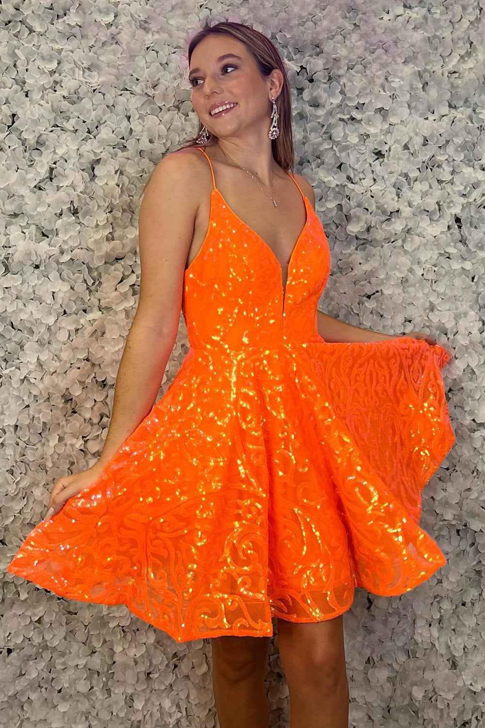 Sparkly Orange Sequined A Line Short Homecoming Dress Bmbride