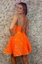 Sparkly Orange Sequined A Line Short Homecoming Dress Bmbride