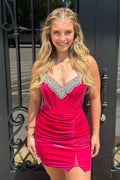 Sparkly Hot Pink Beaded Corset Tight Short Homecoming Dress Bmbride