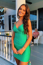 Sparkly Green Beaded Spaghetti Straps Tight Short Homecoming Dress Bmbride