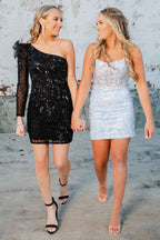Sparkly White Sequins Tight Short Homecoming Dress Bmbride