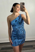 Sparkly Fuchsia Mirror One Shoulder Tight Short Homecoming Dress Bmbride