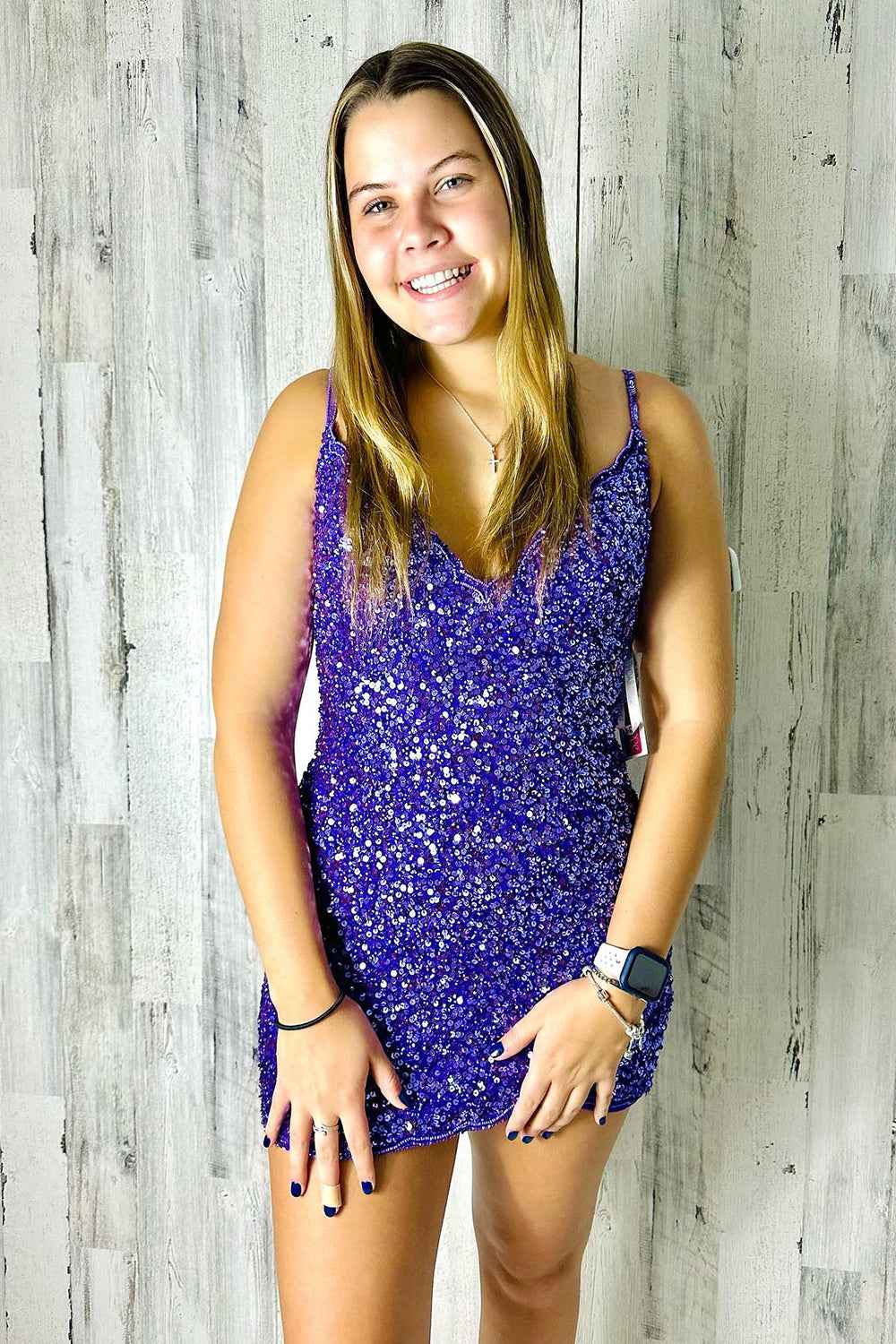 Sparkly Purple V-Neck Sequins Sleeveless Tight Short Homecoming Bmbride