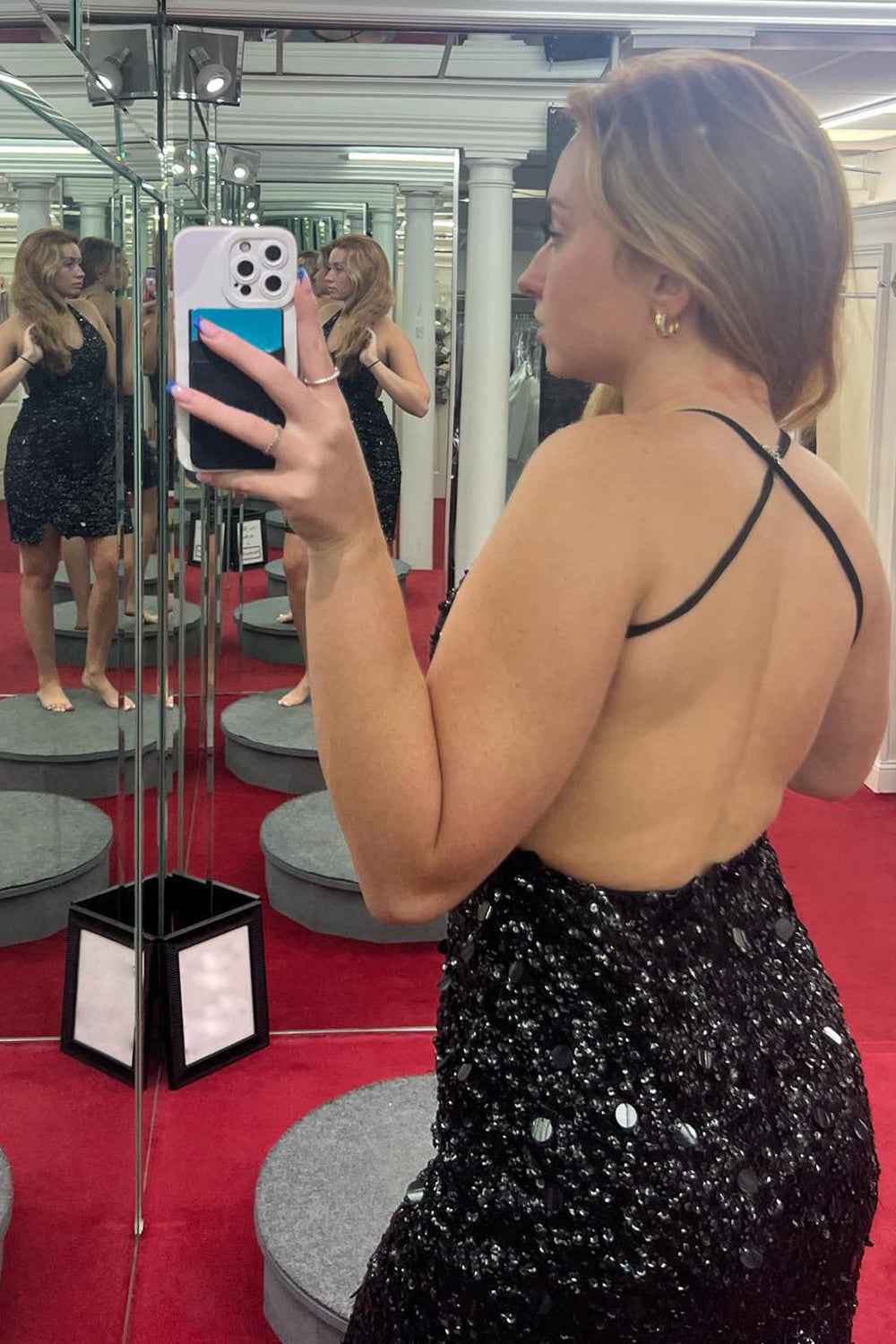 Sparkly Dark Green Halter Open Back Bodycon Homecoming Dress With Sequins Bmbride