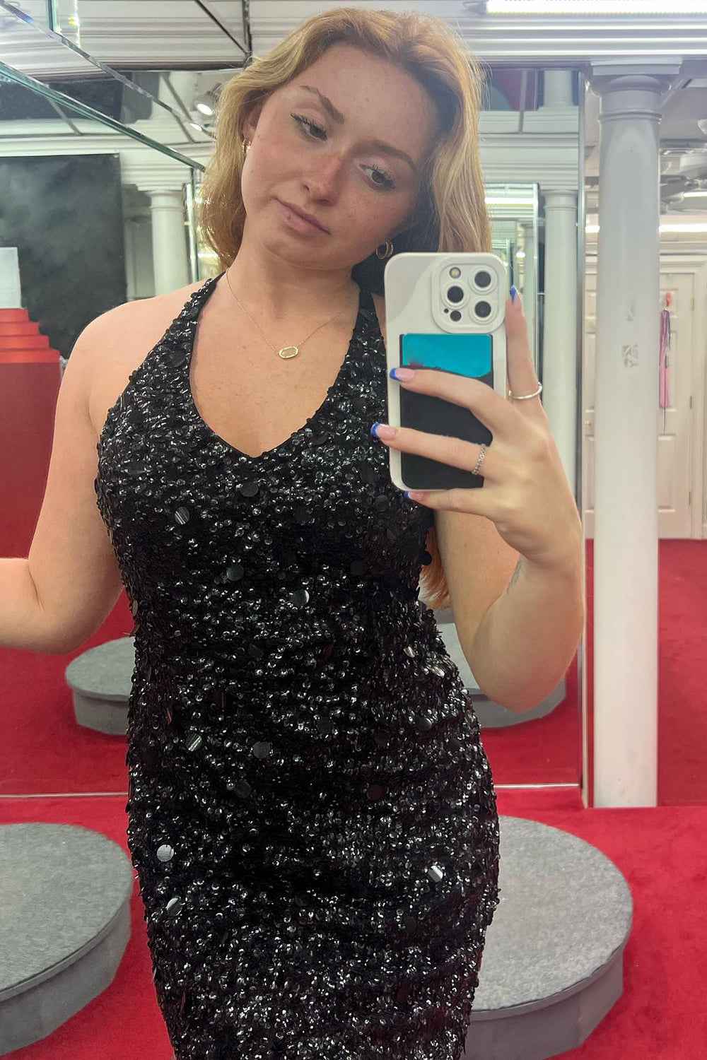Sparkly Dark Green Halter Open Back Bodycon Homecoming Dress With Sequins Bmbride