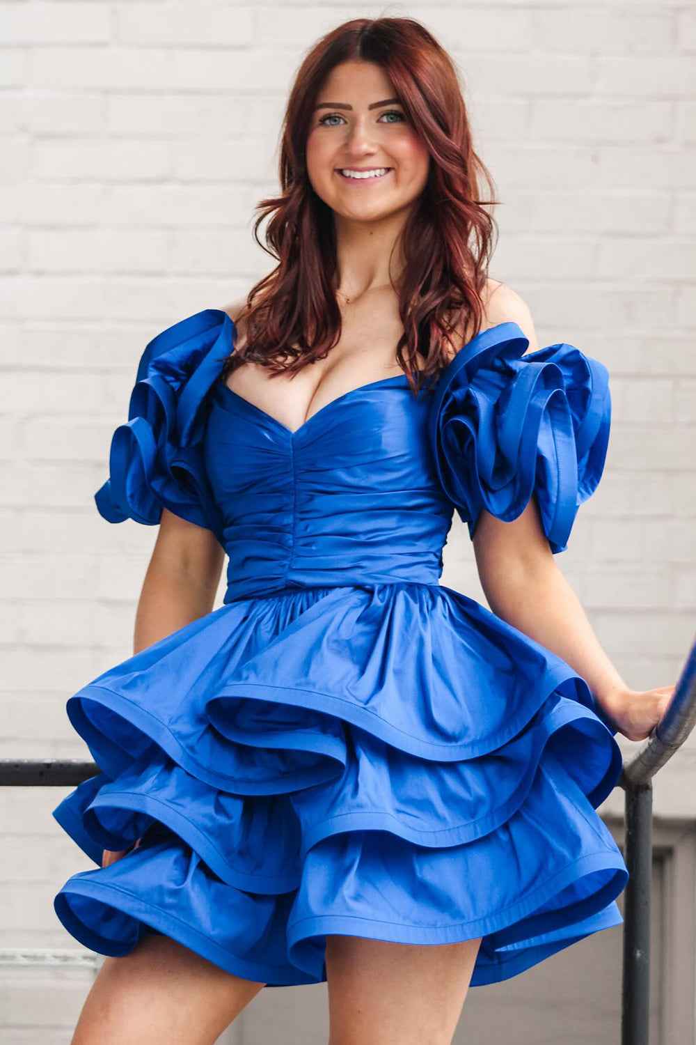 Royal Blue Off The Shoulder A Line Tiered Short Homecoming Dress Bmbride