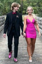 Sparkly Black Beaded Lace-Up Back Tight Short Homecoming Dress Bmbride