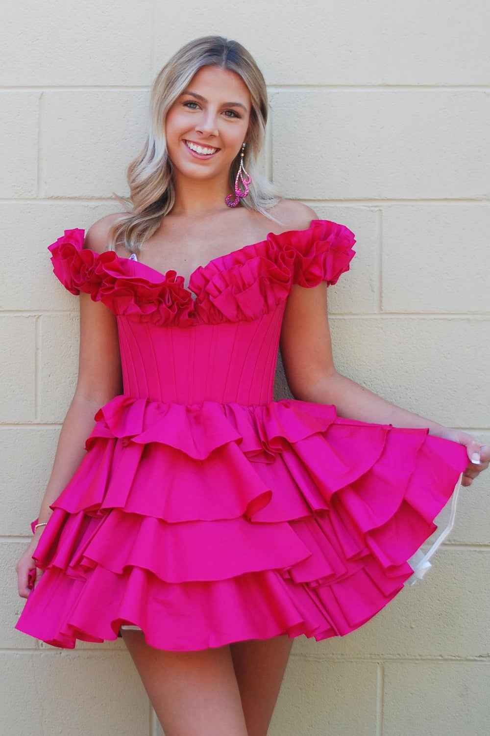 Blue Off The Shoulder Corset Short Homecoming Dress With Ruffles Bmbride
