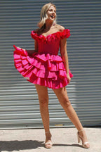 Blue Off The Shoulder Corset Short Homecoming Dress With Ruffles Bmbride