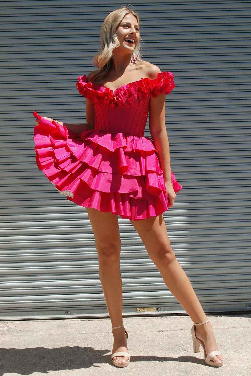 Blue Off The Shoulder Corset Short Homecoming Dress With Ruffles Bmbride