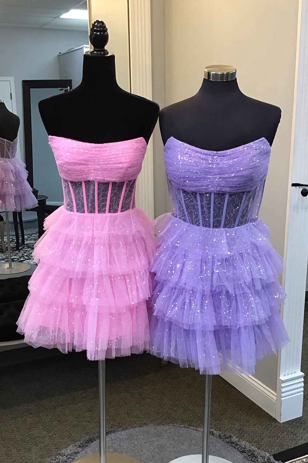Sparkly Black Corset Tiered A-Line Tulle Short Homecoming Dress Bmbride
