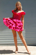 Blue Off The Shoulder Corset Short Homecoming Dress With Ruffles Bmbride
