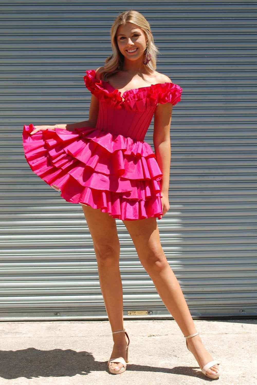 Yellow Off The Shoulder Corset Short Homecoming Dress With Ruffles
