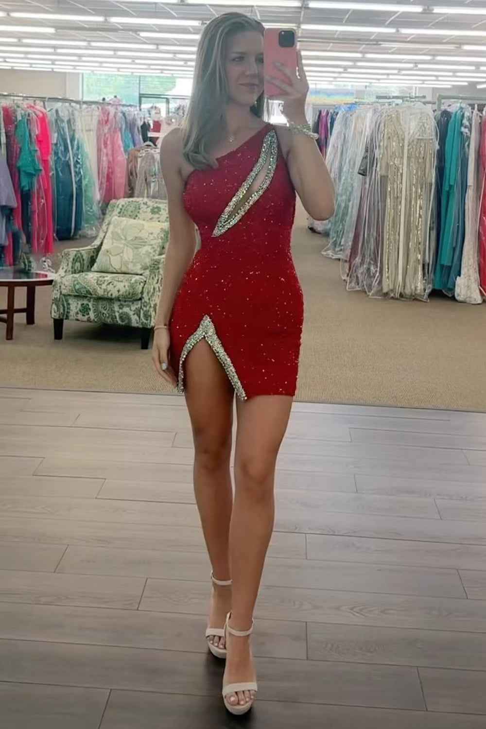 Sparkly Black Sequins One Shoulder Tight Short Homecoming Dress Bmbride