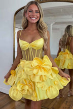 Yellow Corset A Line Short Homecoming Dress With 3D Flowers Bmbride