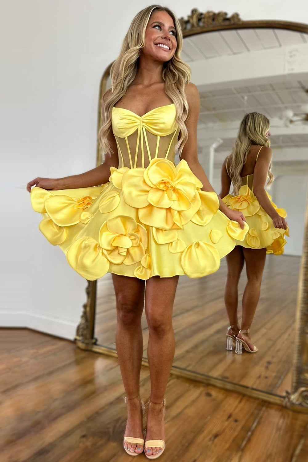 Pink Corset A Line Short Homecoming Dress With 3D Flowers Bmbride