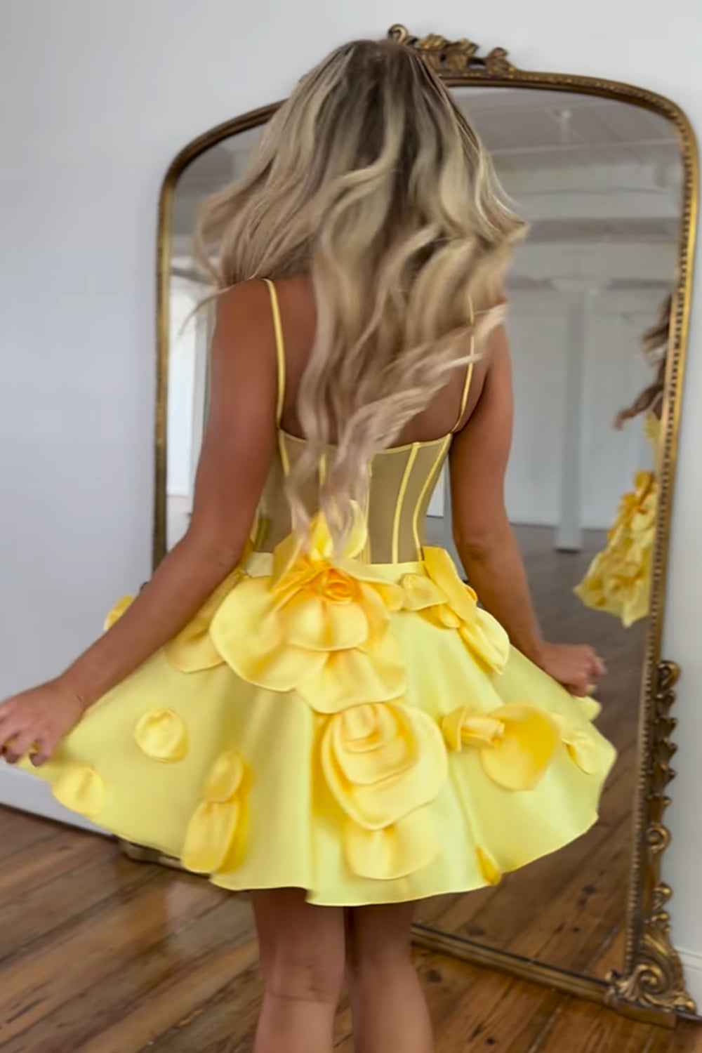 Yellow Corset A Line Short Homecoming Dress With 3D Flowers Bmbride