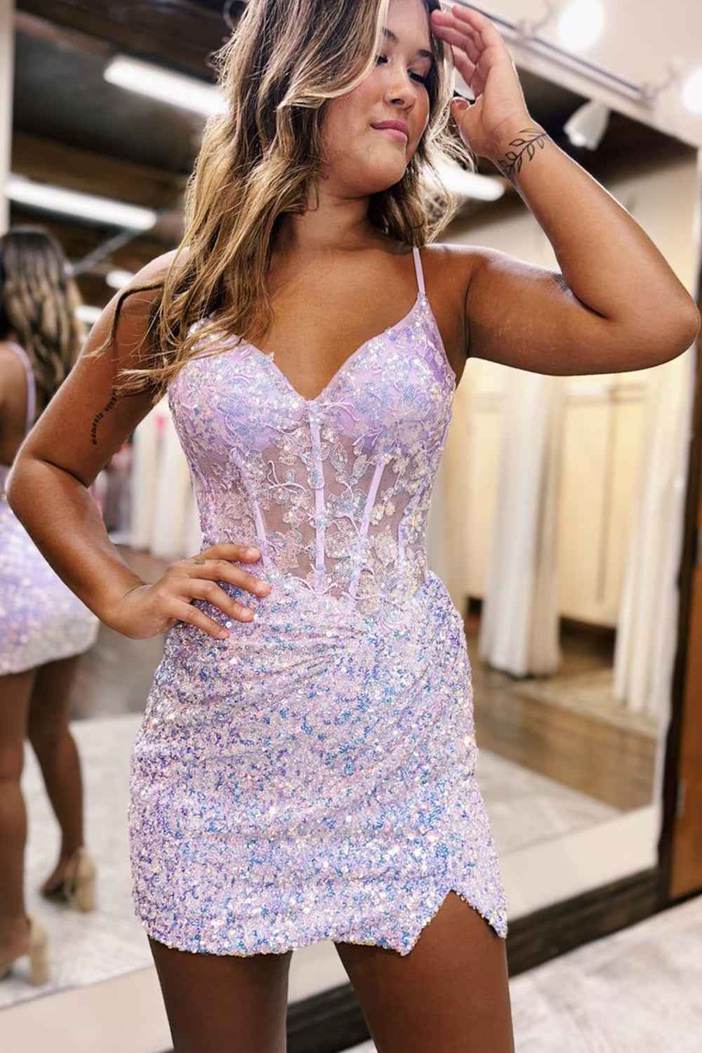 Sparkly Orchid Sequins Corset Tight Short Homecoming Dress Bmbride