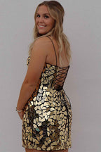 Sparkly Gold Mirror Short Tight Homecoming Dress
