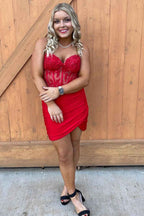 Sparkly Fuchsia Corset Sequins Short Tight Homecoming Dress Bmbride