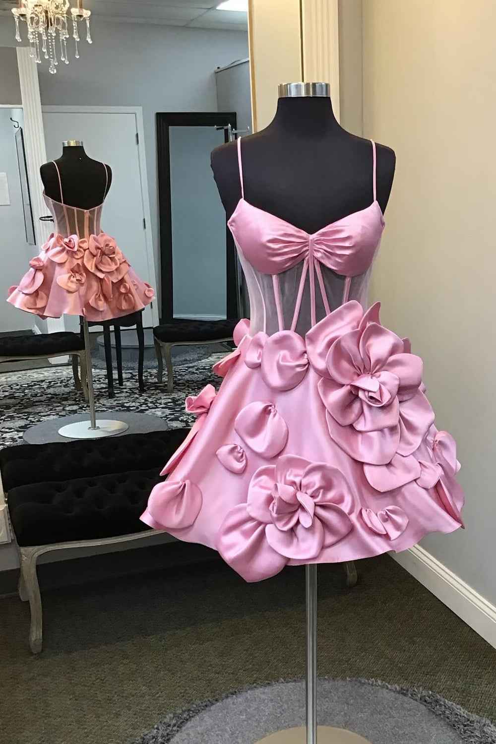 Pink Corset A Line Short Homecoming Dress With 3D Flowers Bmbride