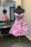 Pink Corset A Line Short Homecoming Dress With 3D Flowers Bmbride