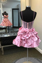 Pink Corset A Line Short Homecoming Dress With 3D Flowers Bmbride