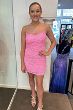 Sparkly Pink Tight Yellow Sequins Homecoming Dress Bmbride