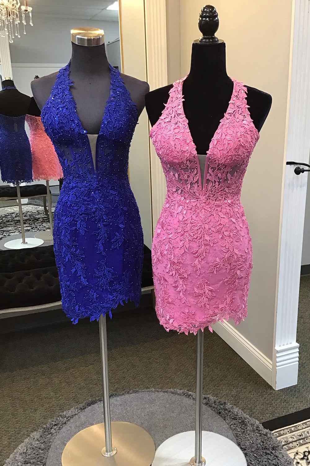 Pink Bodycon Halter Homecoming Dress With Appliques Bmbride