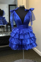 Royal Blue A Line Short Homecoming Dress With Ruffles Bmbride