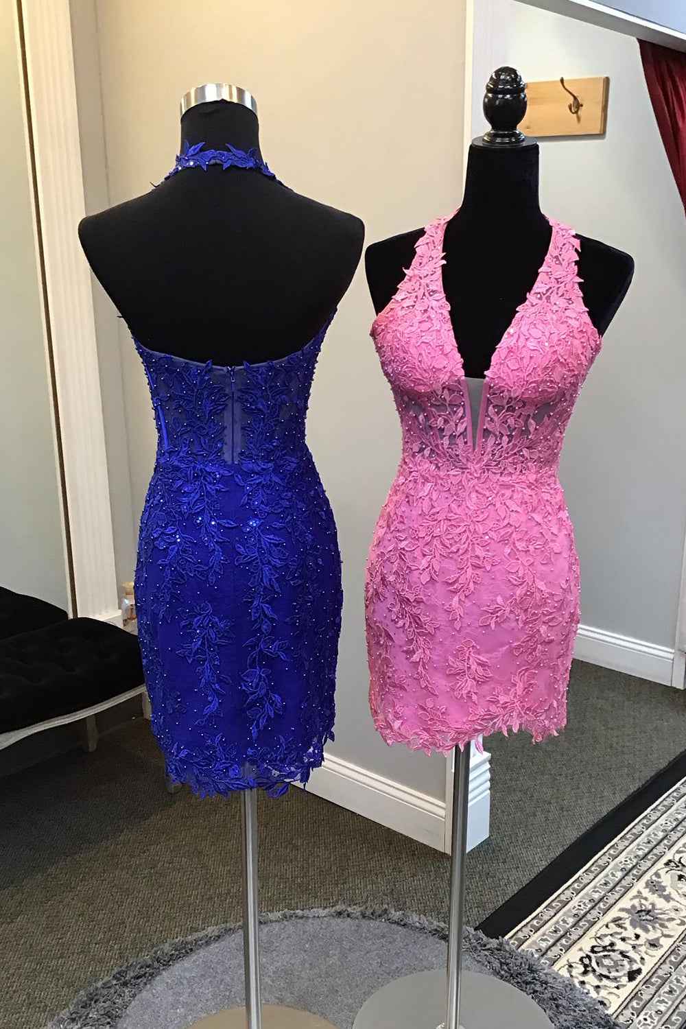 Pink Bodycon Halter Homecoming Dress With Appliques Bmbride