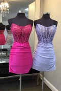 Sparkly Fuchsia Corset Sweetheart Bodycon Homecoming Dress Bmbride
