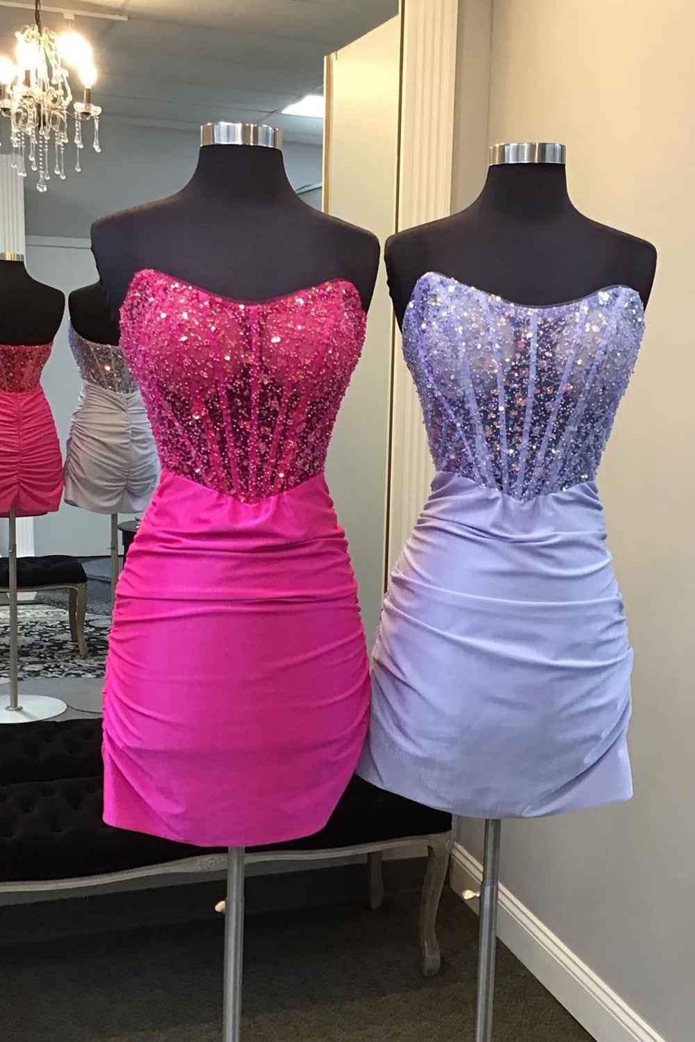 Sparkly Fuchsia Corset Sweetheart Bodycon Homecoming Dress Bmbride