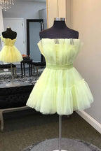 Yellow A Line Tiered Tulle Short Homecoming Dress Bmbride