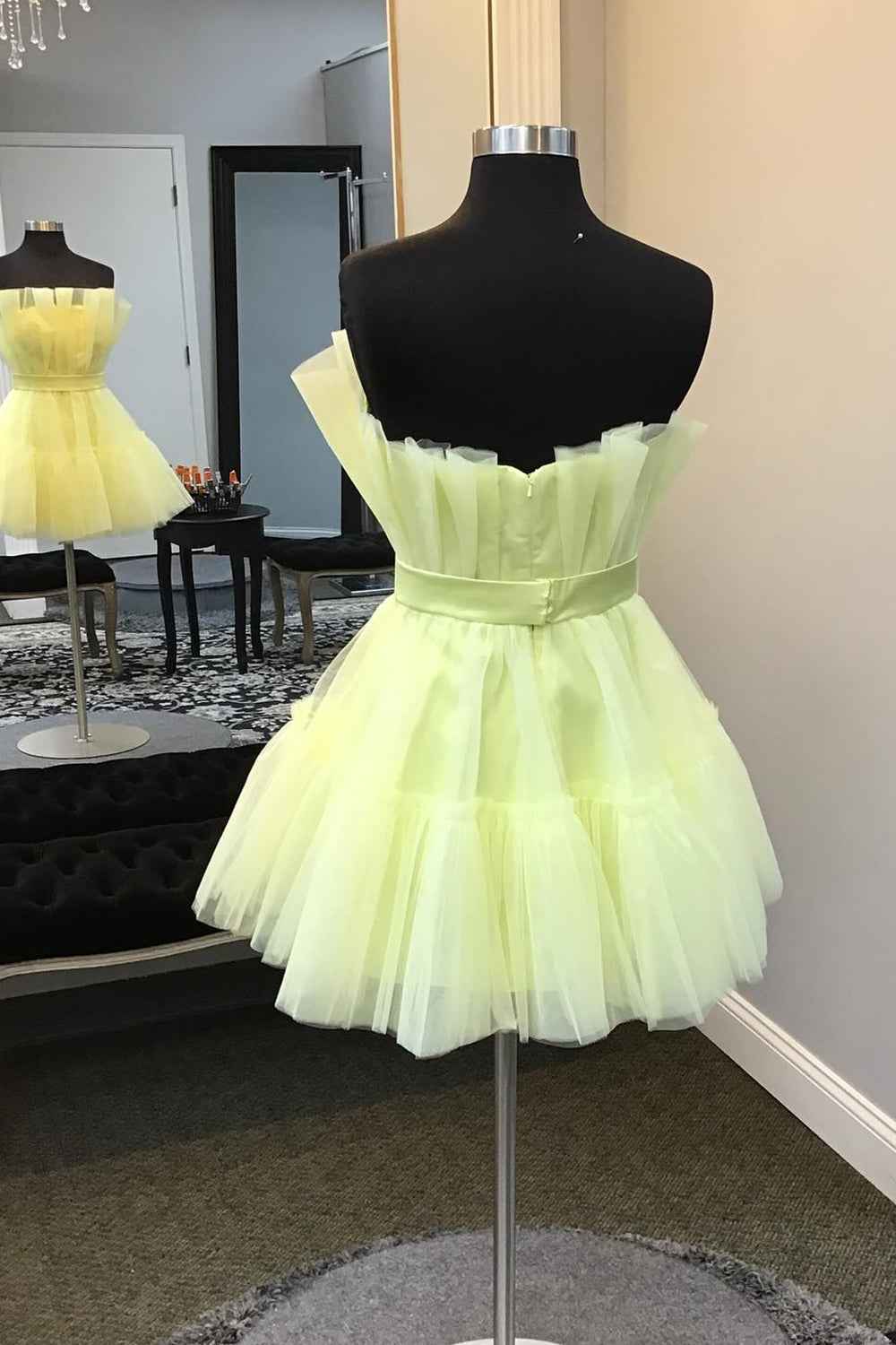Yellow A Line Tiered Tulle Short Homecoming Dress Bmbride