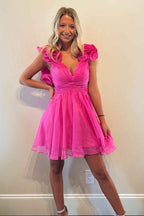 Fuchsia A Line Floral Short Homecoming Dress Bmbride