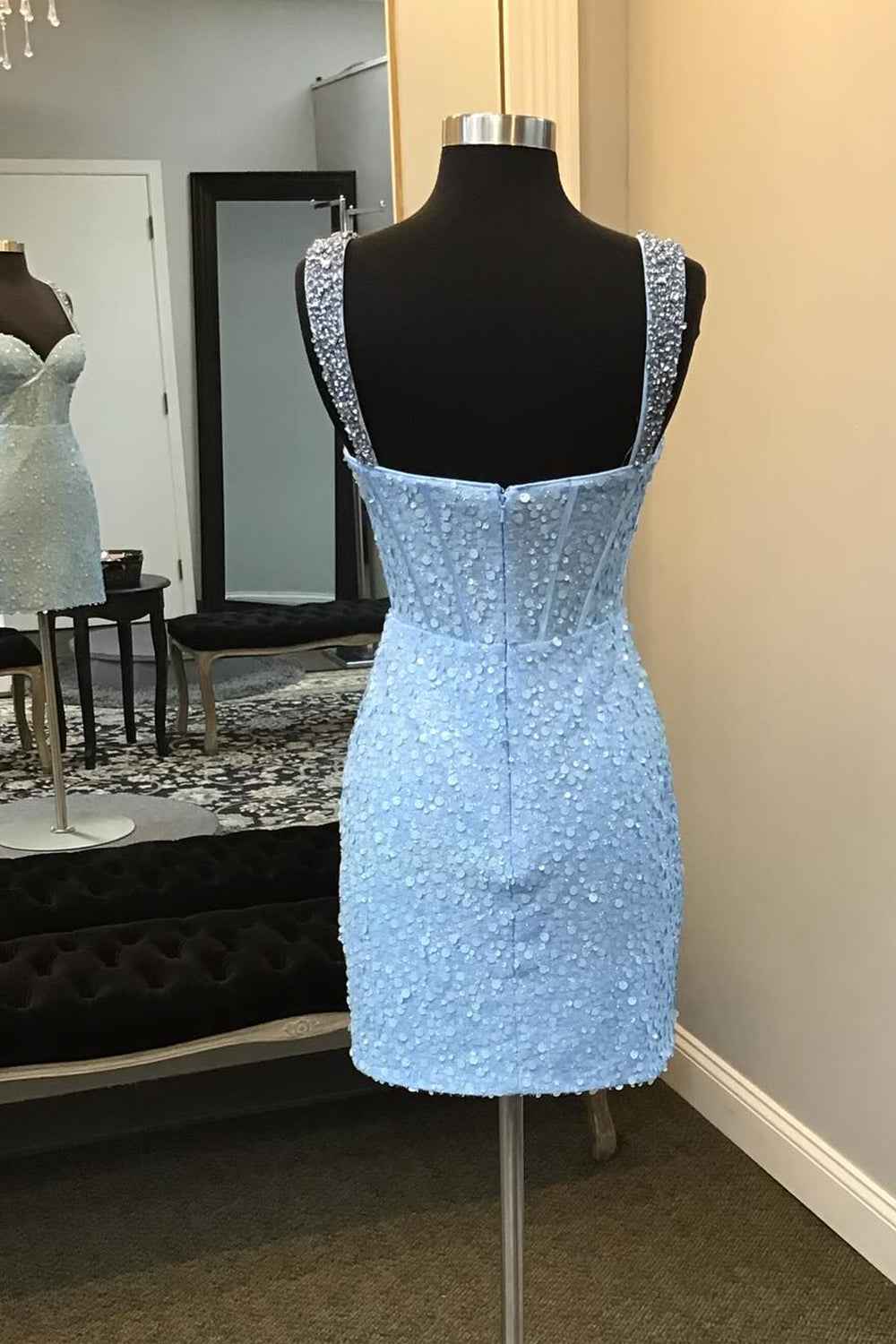 Sparkly Blue Sequins Corset Bodycon Homecoming Dress Bmbride