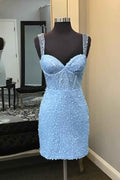 Sparkly Blue Sequins Corset Bodycon Homecoming Dress Bmbride