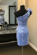 Glitter Blue Sequins One Shoulder Tiered Homecoming Dress Bmbride