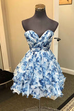 Blue Sweetheart A Line Printed Tiered Homecoming Dress Bmbride